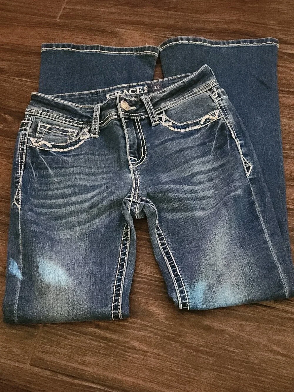 Grace in LA Medium Blue Flare Jeans for Girls
